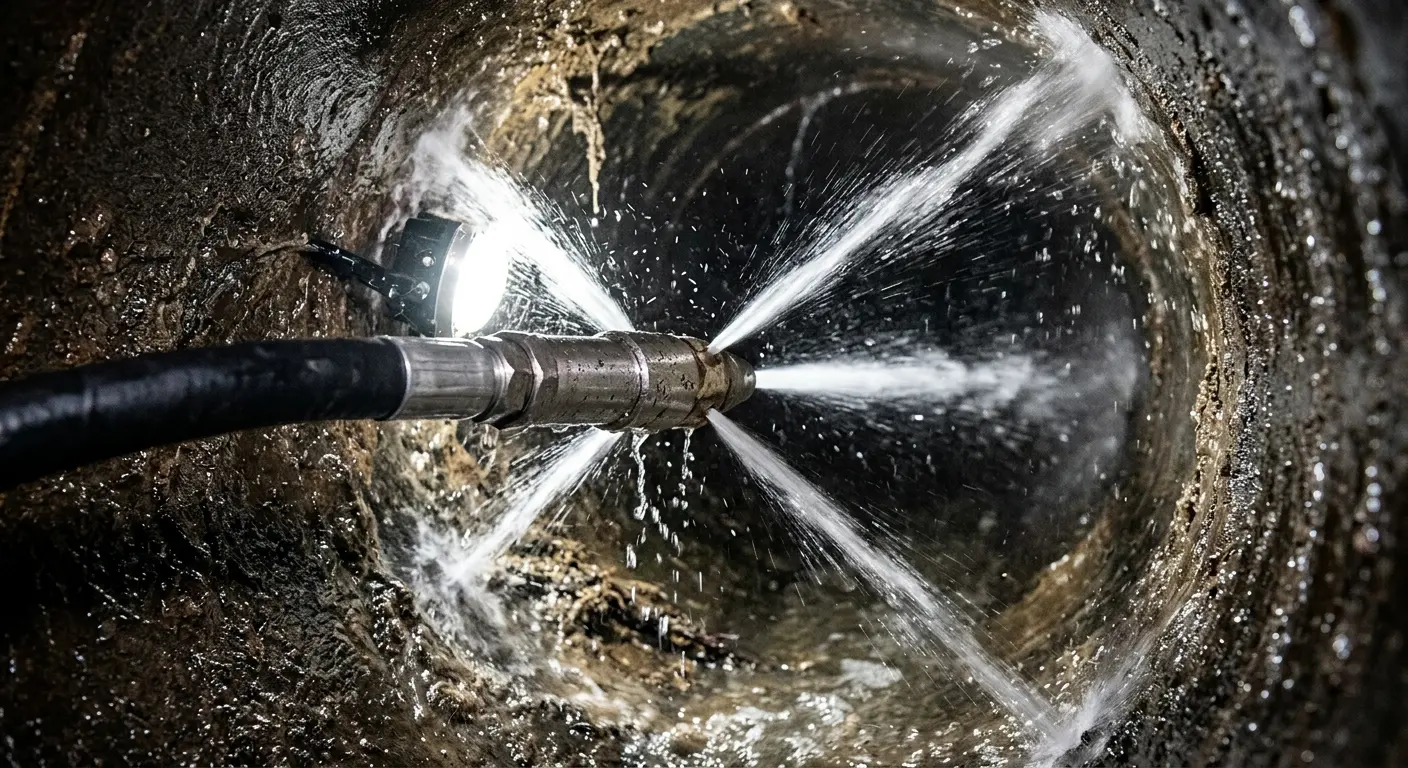 High-pressure hydro jetting nozzle cleaning sewer pipe for Sewer Cleanout in Manitowoc